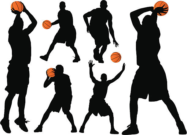 ilustrações, clipart, desenhos animados e ícones de de basquete - basketball silhouette sport athlete