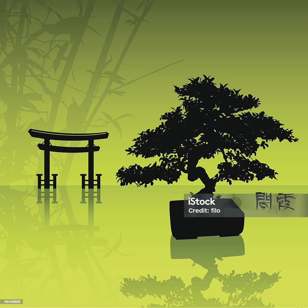 Ogród Zen Garden - Grafika wektorowa royalty-free (Drzewo bonsai)