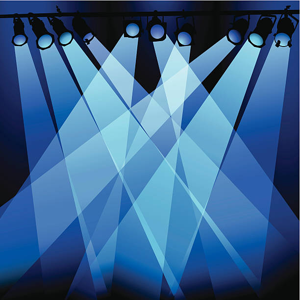 파란색 조명 - stage light spotlight spot lit light effect stock illustrations