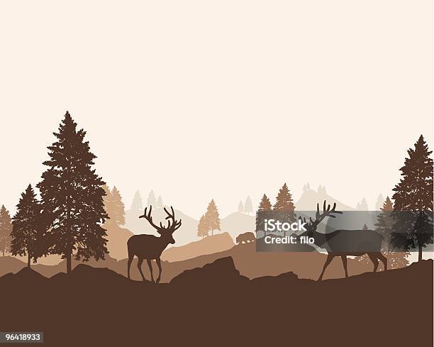 Wilderness Landscape Stock Illustration - Download Image Now - In Silhouette, Elk, Mountain