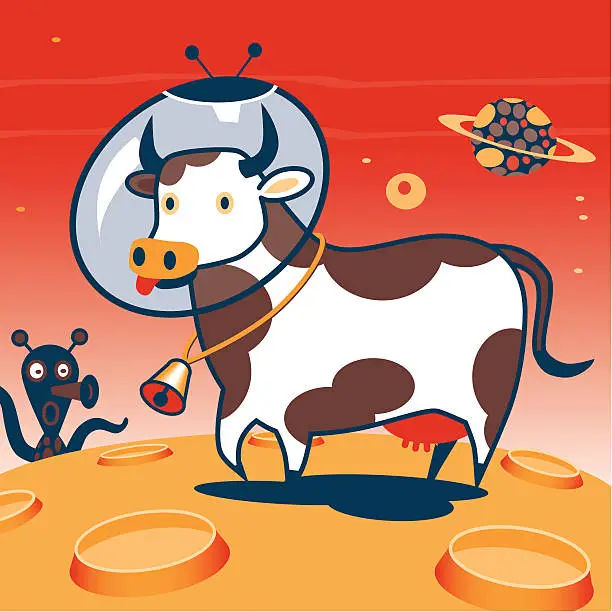 Vector illustration of Cows on Mars