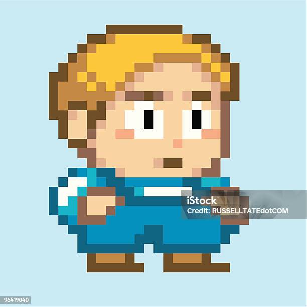 Blu Pixel Ragazzo - Immagini vettoriali stock e altre immagini di Ansia - Ansia, Bambino, Capelli biondi