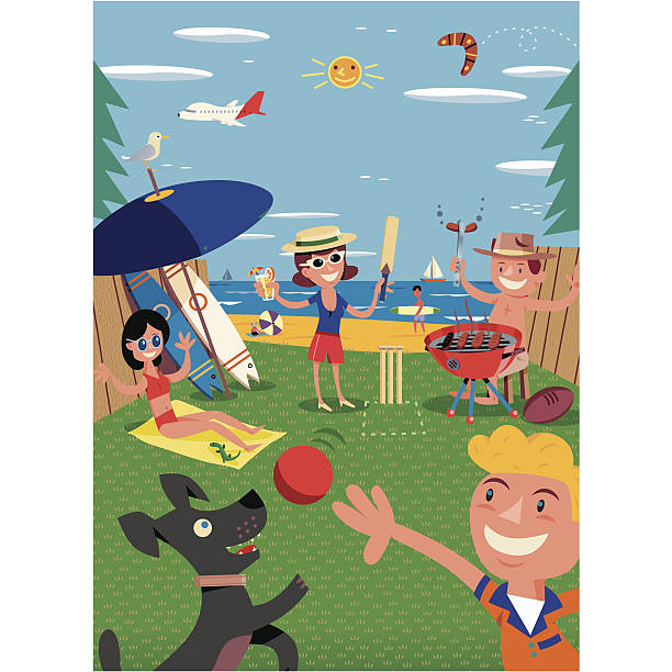 ilustraciones, imágenes clip art, dibujos animados e iconos de stock de beach bbq - australian culture illustrations