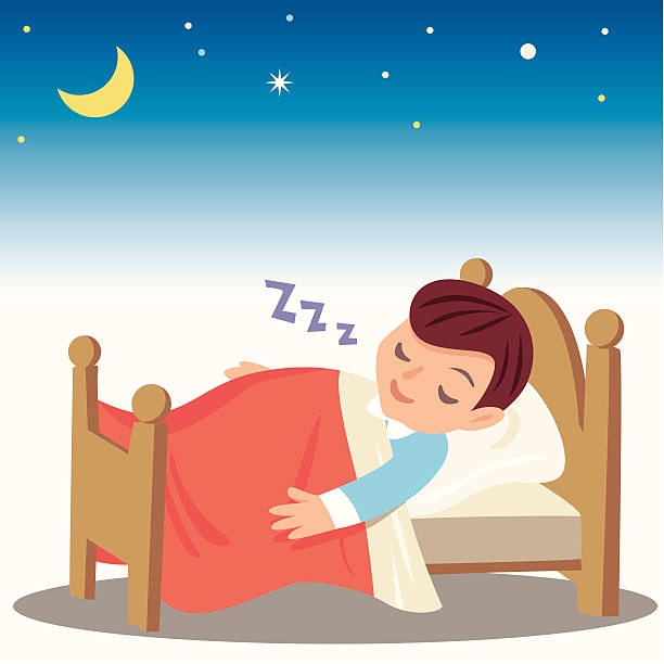 ilustrações, clipart, desenhos animados e ícones de menino dormir - sleeping child cartoon bed