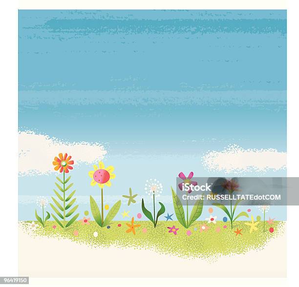 Flower Garden Stock Vektor Art und mehr Bilder von Sonnenblume - Sonnenblume, Blatt - Pflanzenbestandteile, Blau