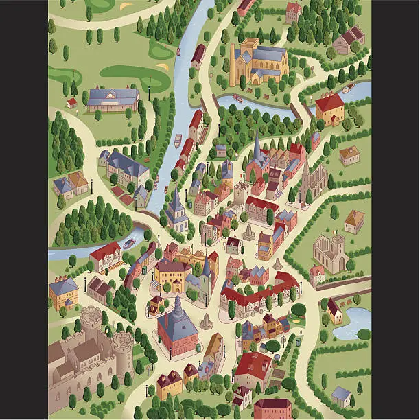 Vector illustration of Town View.Map