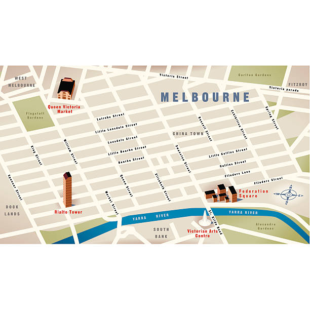 melbourne, vic, australia map - 墨爾本 澳洲 插圖 幅插畫檔、美工圖案、卡通及圖標