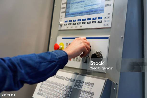 Adjustment Of Cnc Machine Operation Parameters Stock Photo - Download Image Now - CNC Machine, Operating, Control Panel