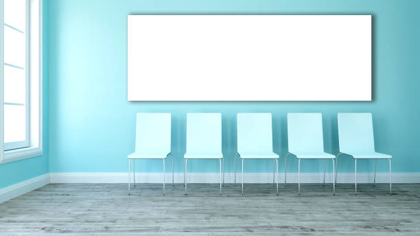 istock 3D blank canvas in an room with line of chairs 964195852