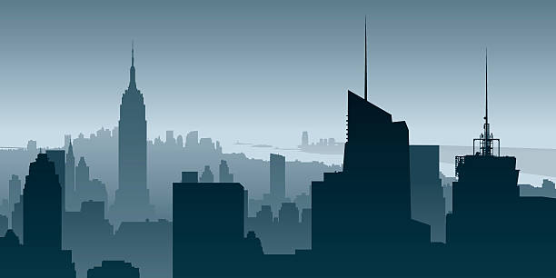 Skyline view of Manhattan towers on a cloudy day Skyline view of buildings in Manhattan. empire state building stock illustrations