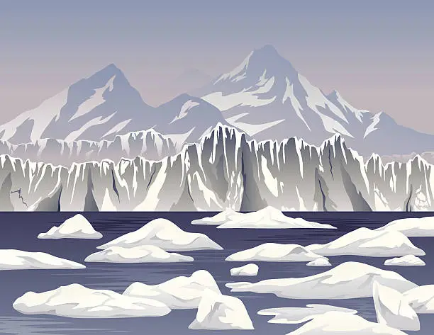 Vector illustration of Cartoon Icebergs and Ice Shelf