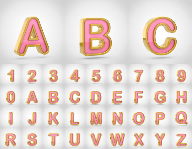 istock Pink with gold alphabet letters uppercase isolated on white background. 964199386