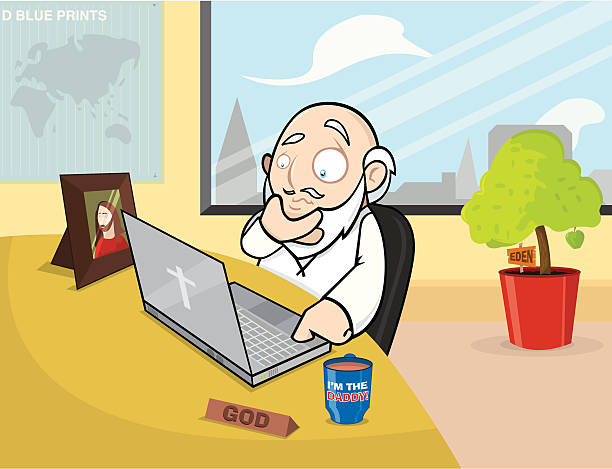 biuro bóg - god office cartoon computer stock illustrations