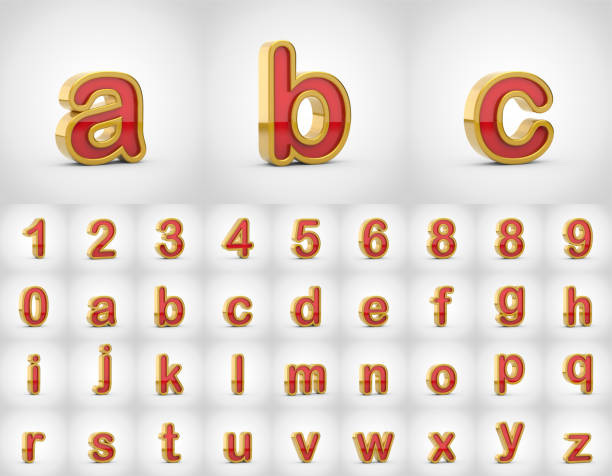 istock Red with gold alphabet letters lowercase isolated on white background. 964199532