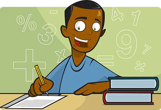 Vector illustration of Cartoon of a boy learning math