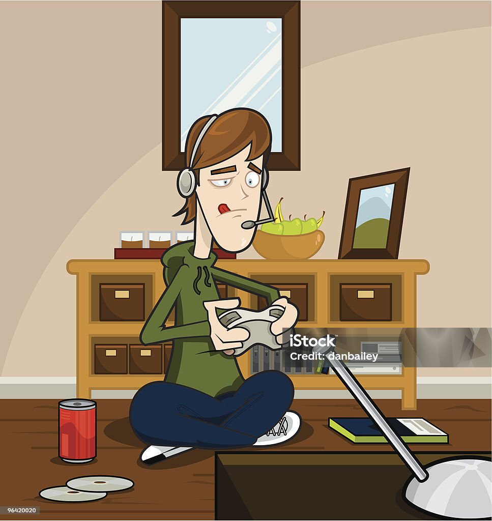 Young Man Playing Online Video Game Stock Illustration - Download Image Now  - Cartoon, Video Game, Adolescence - iStock