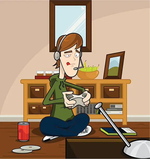 Vector illustration of Young Man Playing Online Video Game