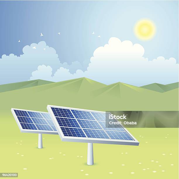 Ilustración de Energía Solar Energía Renovable Serie y más Vectores Libres de Derechos de Montaña - Montaña, Panel Solar, Aire libre