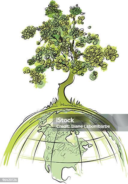 Environment Green Earth Tree Growing On Top Of Globe Stock Illustration - Download Image Now