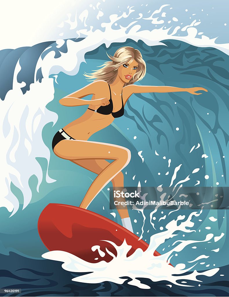 Junge Frau, die Surfen in Barrel Wave - Lizenzfrei Surfen Vektorgrafik