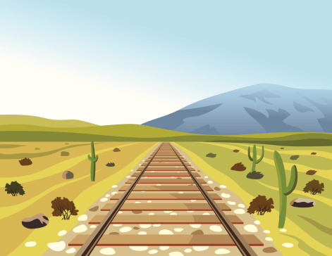Railroad track through the desert.