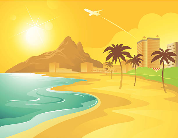 Cartoon Beach in Brazil Brazilian beach. palm tree cartoon stock illustrations