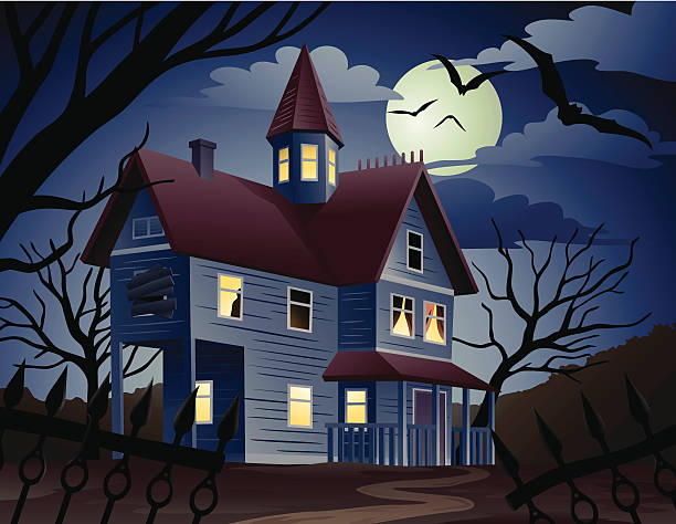 Cartoon Of Spooky Haunted House And Bats At Night Stock Illustration -  Download Image Now - Spooky, House, Mansion - iStock