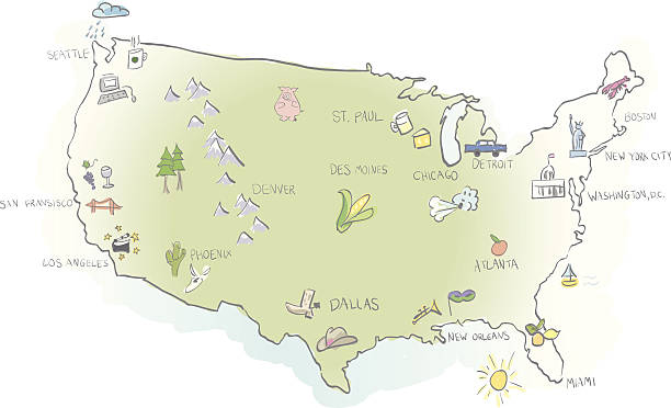 米国地図 - map eastern usa new york city boston点のイラスト素材／クリップアート素材／マンガ素材／アイコン素材