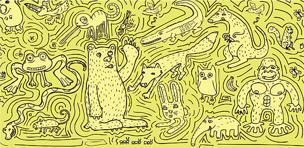 wtedy wszystko przebiegło małpa człekokształtna! - animal doodle bear kangaroo stock illustrations