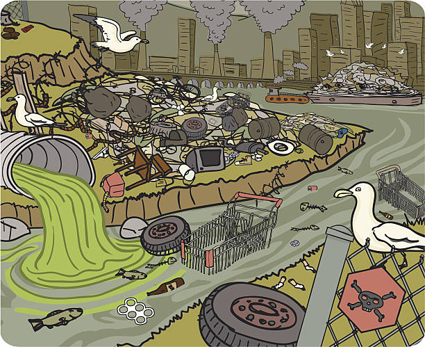 Garbage and Pollution in City A clean editable vector .EPS V8 file format, and a high resolution JPEG included. river clipart stock illustrations