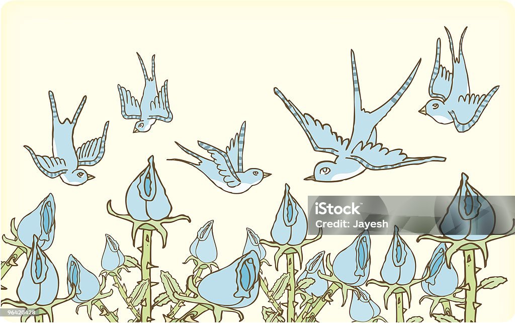 Birds Flying Around Flowers each object is individually grouped in a clean editable vector .EPS V8 file format as well as a high resolution JPEG included. Bluebird - Bird stock vector