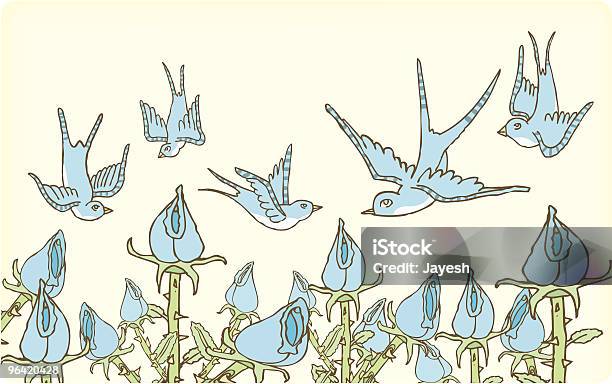 Birds Flying Around Flowers Stock Illustration - Download Image Now - Bluebird - Bird, Flying, Animal