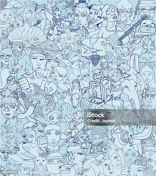 Blue Background Consisting Of An Artists Doodles-vektorgrafik och fler bilder på Mönster - Mönster, Klotter, Illustration