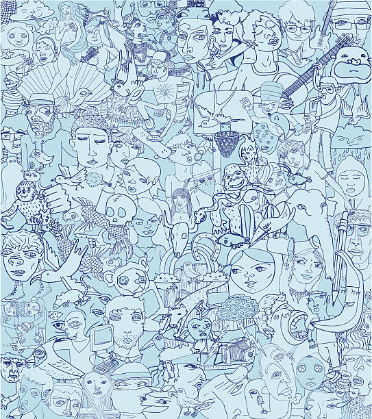 blue background consisting of an artist's doodles - 超現實主義 插圖 幅插畫檔、美工圖案、卡通及圖標