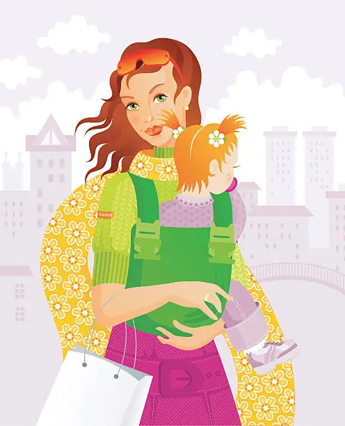 Vector illustration of Mother with Baby Shopping