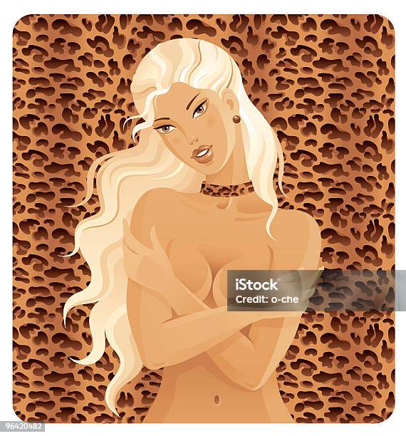 Menina Na Textura De Pele De Leopardo - Arte vetorial de stock e mais imagens de Mulheres - Mulheres, Nu, Sensualidade