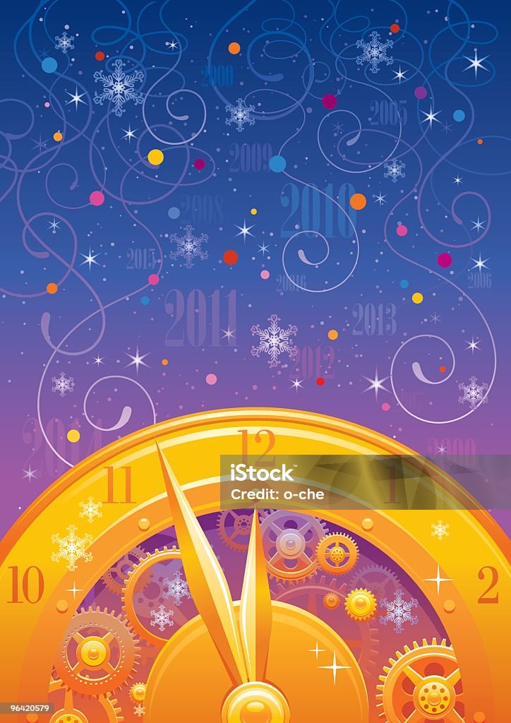 New Year midnight clock background New year background with golden clockwork. Copyspace. Suitable for New Year and Christmas. Clock stock vector