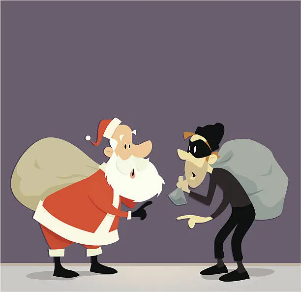 Vector illustration of A vector illustration of Santa Claus and a robber with a bag