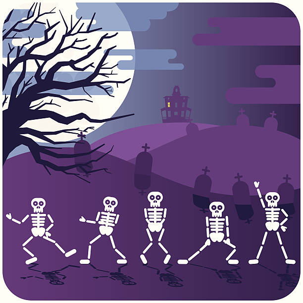 ilustrações, clipart, desenhos animados e ícones de esqueletos dança thriller ilustração em vetor de desenho - cemetery hill