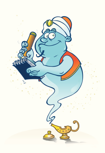 Genie taking note of a wish order