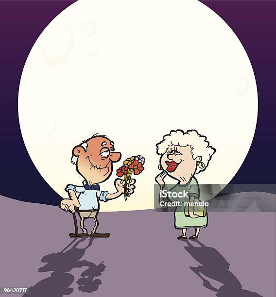 Elderly 사랑입니다 노인 커플에 대한 스톡 벡터 아트 및 기타 이미지 - 노인 커플, 부케, 지팡이