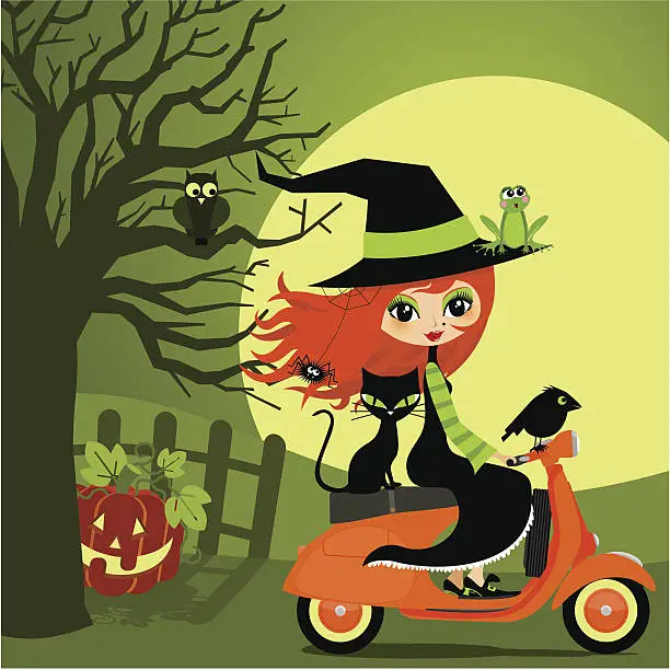 Vector illustration of Halloween on vespa