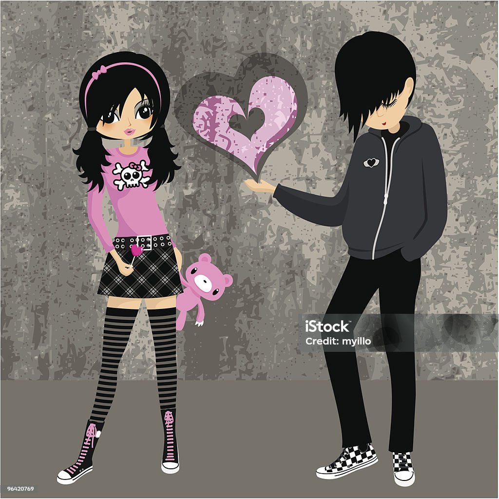 Emo amor ♥ "Adolescente lolita cosplay (festa à fantasia) Ilustração vetorial - Vetor de Estilo Mangá royalty-free