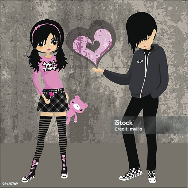 Emo Love Teenager Girl Cosplay Illustration Vector Stock Illustration - Download Image Now - Manga Style, Teenage Girls, Emo
