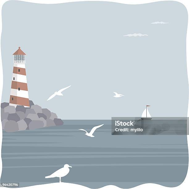 Lighthouse Stock Illustration - Download Image Now - Lighthouse, Illustration, Sailboat