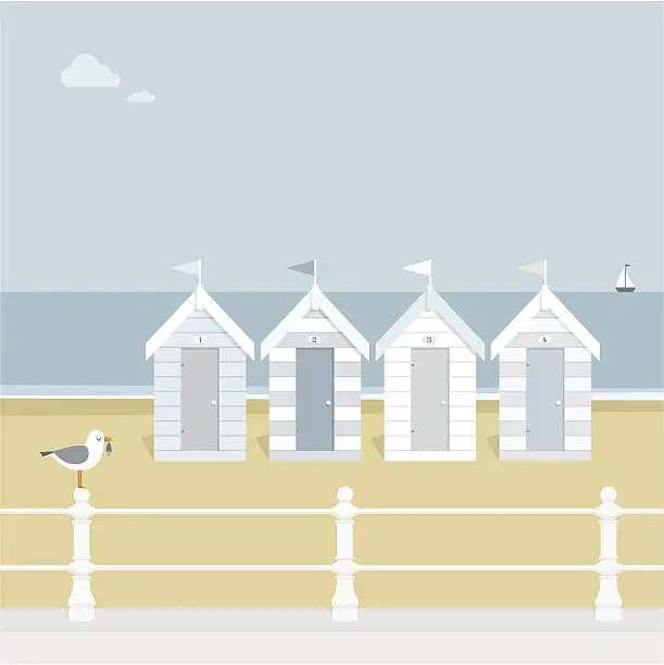 Vector illustration of Seagull waiting on the beach goers to exit the stalls 