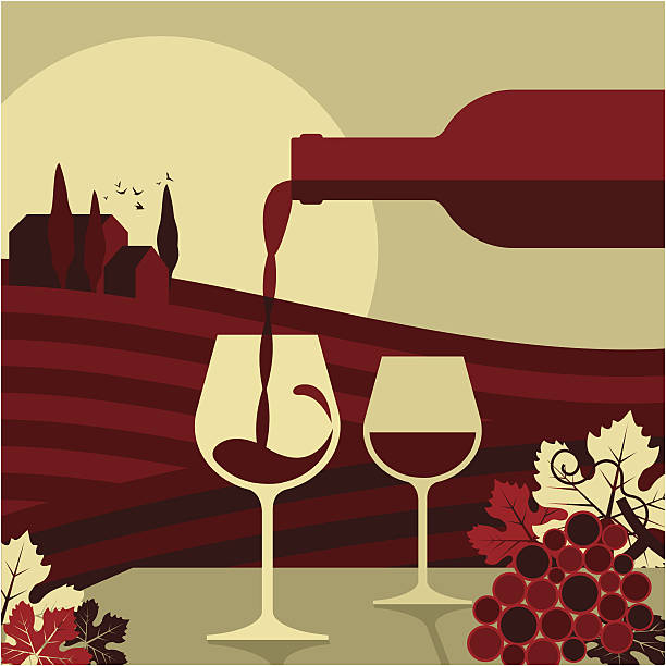 vino, frasco de vidrio de vino vin vineyard uva, vinicultura - ilustración de arte vectorial