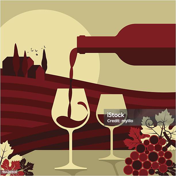 Wineglass Bottle Vino Vin Vineyard Grapewinemaking Stock Illustration - Download Image Now