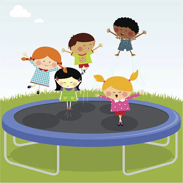 Vector illustration of Kids jumping on trampoline