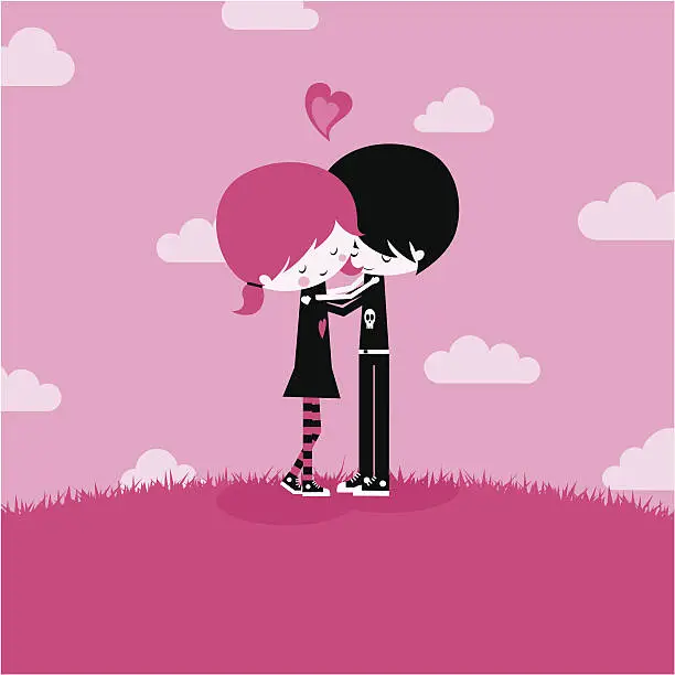 Vector illustration of Emo love,together kawaii pink illustration vector